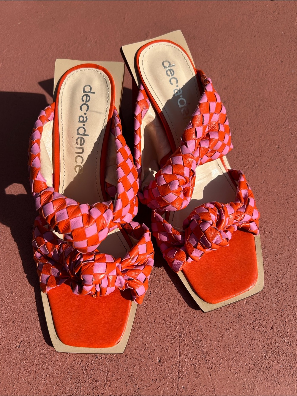 Decadence Braided Slide Mules in Pink & Orange